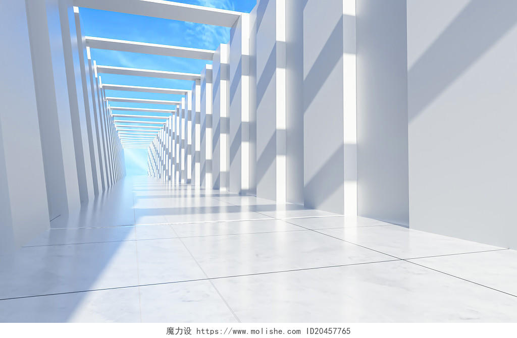 白色C4D商务建筑空间延展背景